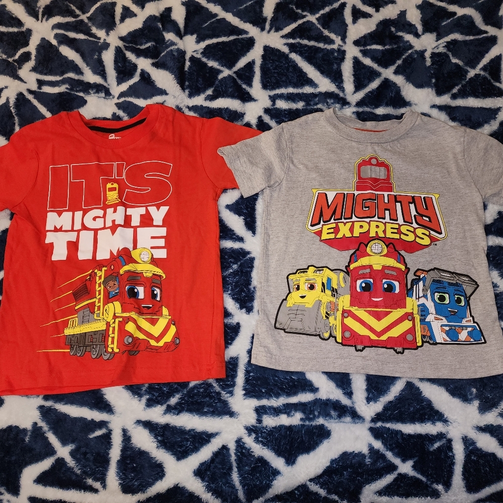 Lot Of 2 Mighty Express Trains Boys Short Sleeve T Shirt Tees Size 5/6 Red Gray